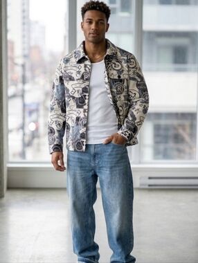 MONTREAL Men's Contemporary Graphic Prints  Shirt Jacket Coat Size Medium